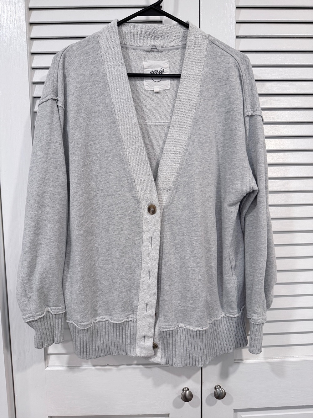 aerie Light Gray Button Front V-Neck Cardigan